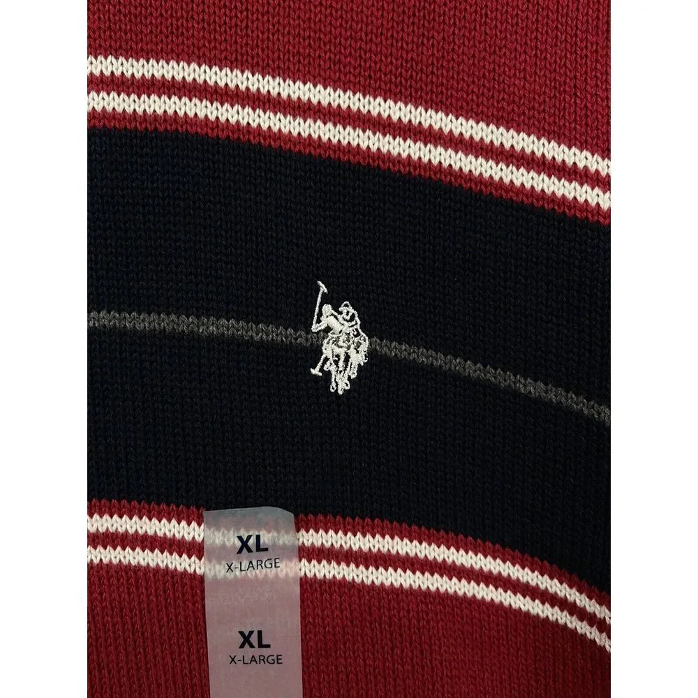 US Polo Assn Sweater‎ XL-Long Sleeve-1/4 Zip-Color Block--Red-Christmas-MSRP $70
